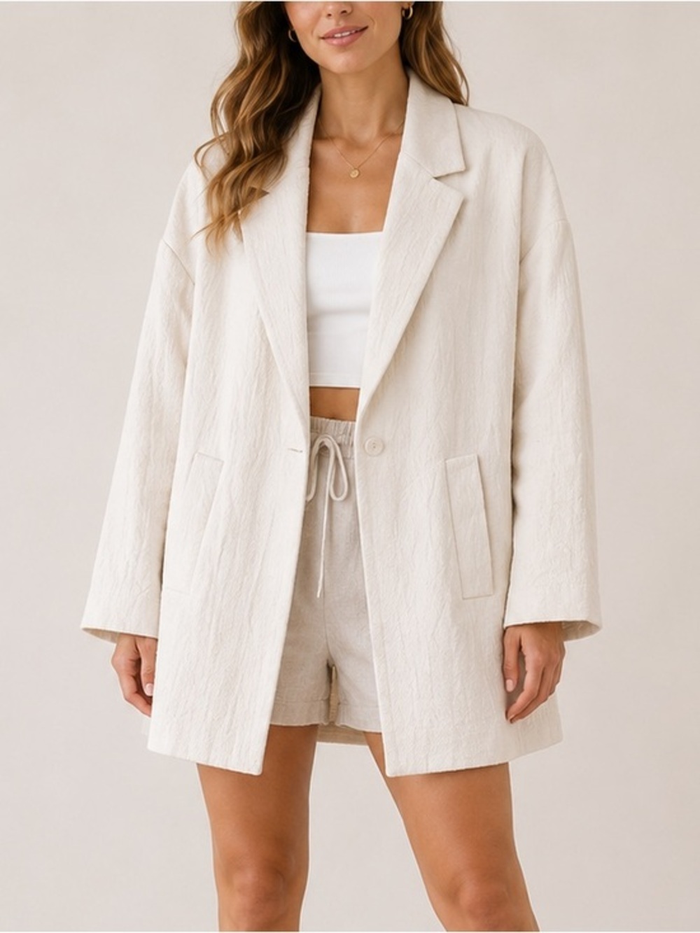 Zara Oversized Wool Blend Off White Minimalist Chic Jacket Blazer